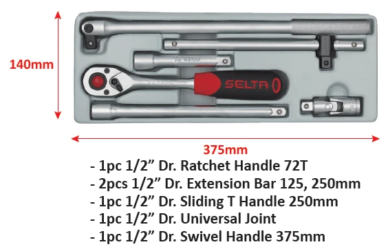 JEU D'ACCESSOIRES POUR DOUILLES 1/2" SELTA 6PCS - 40612 – Image 3